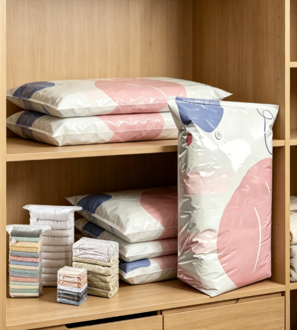 Pump-free vacuum compression bag