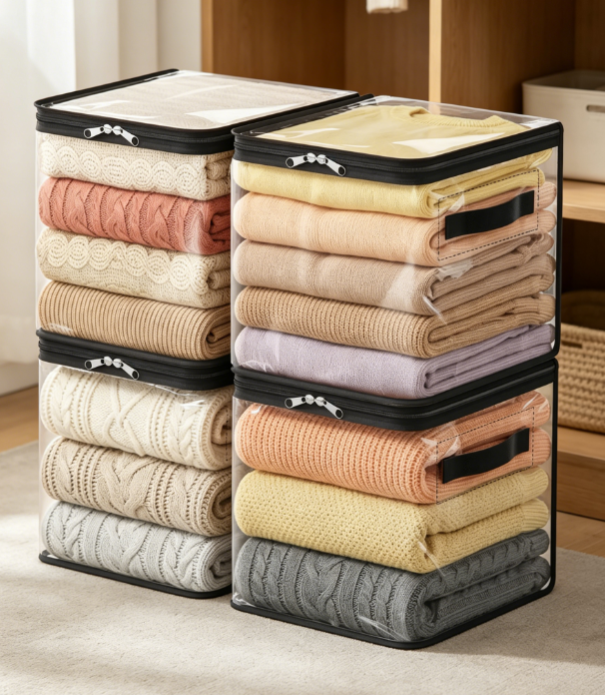 Transparent folding storage bag