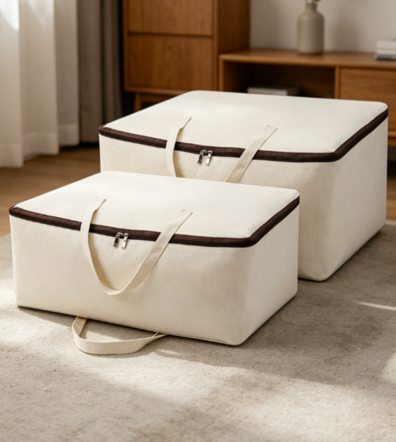 Heavy-duty canvas storage bag with three zippers