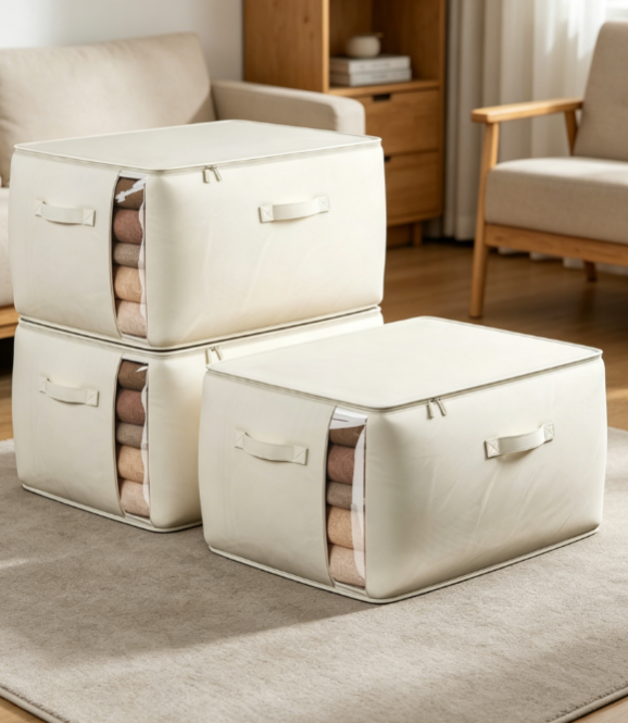 Canvas clothing storage bag with transparent window