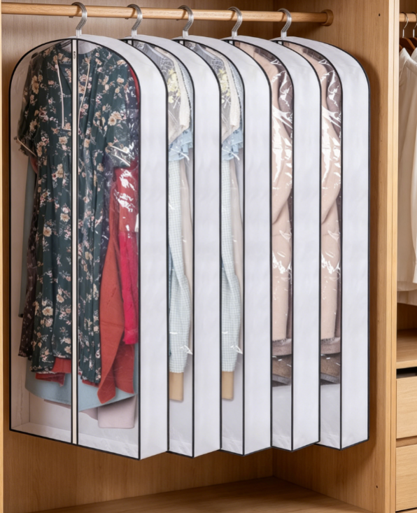Accordion-style transparent long garment bag